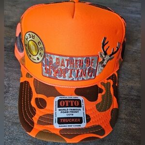 NWT OTTO Orange and Brown Camo Hat with Hunting Patches